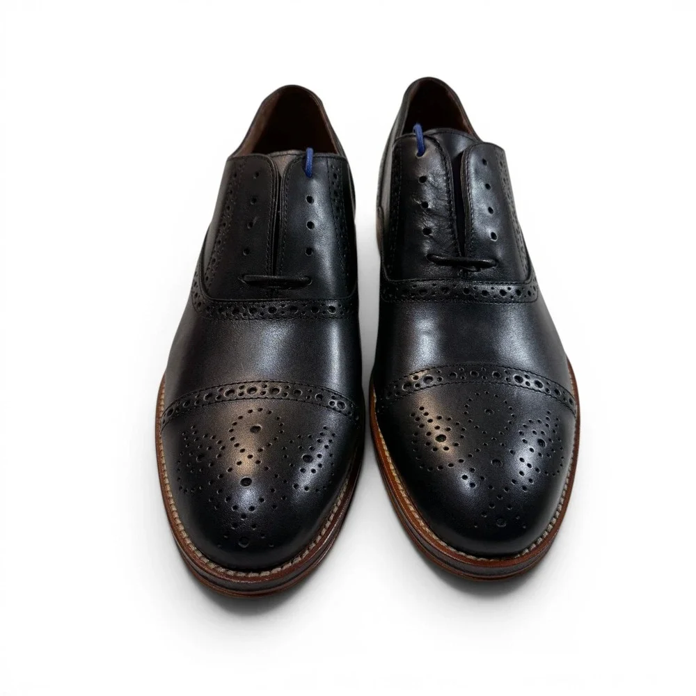Johnston & Murphy Conard Captoe Black Calfskin Brogue Oxfords Mens 9 M New